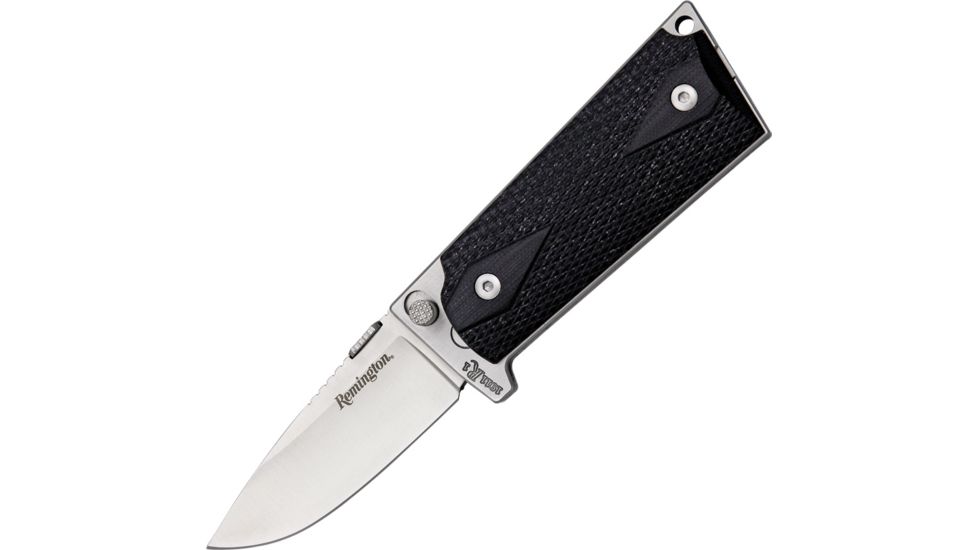 Remington Model 1911 Officers Fold Knife, polished satin finish, 1911 style checkered black G-10 handle R17554