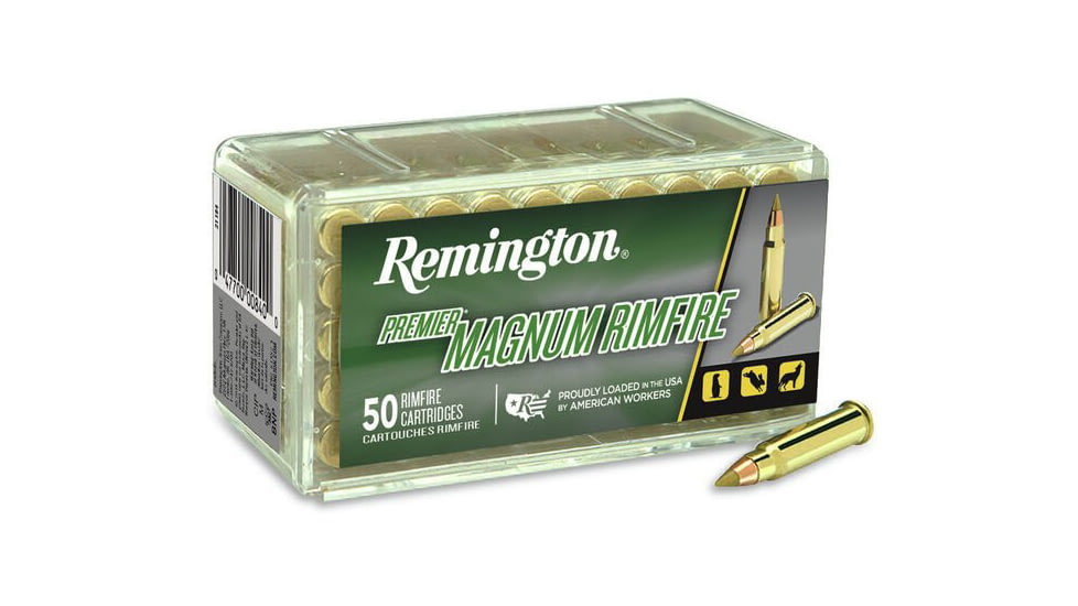 Remington Premier Magnum Rimfire .17 HMR 17 Grain Jacketed Hollow Point Brass Cased Rimfire Ammo, 50 Rounds, 20023