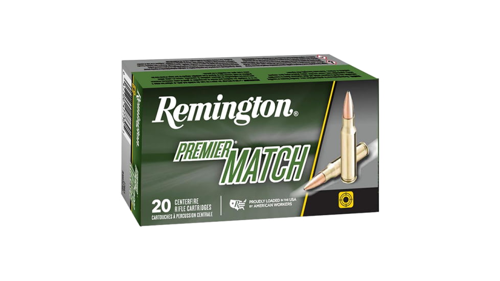 Remington Premier Match .223 52 Grain Boat Tail Hollow Point Brass Cased Centerfire Rifle Ammo, 20 Rounds, 27682