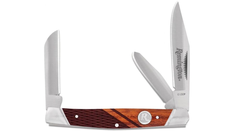 Remington Stockman Folding Knife, 3.3in, Wood Handle R40013BR