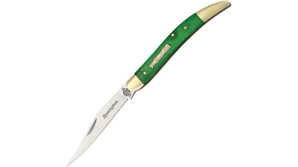 Remington Totem Toothpick Green Folding Knife,3.625in,Long Clip,Green,Bone Handle R11913