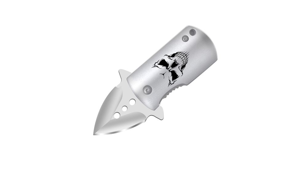 Renegade Tactical Steel Fast Clip - Silver Skull, 1.5in 420 Stainless Blade, Aluminum Handle, RT136
