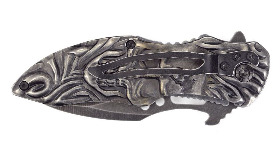 Renegade Tactical Steel Skull Folder Knives, Silver RT113