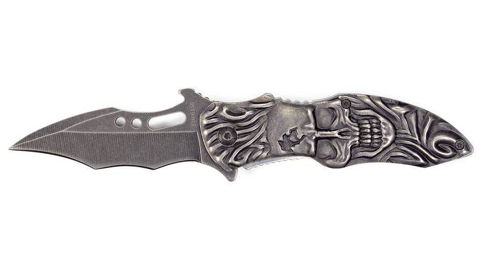 Renegade Tactical Steel Skull Folder Knives, Silver RT113