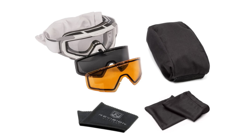 Revision Snowhawk Goggle System Deluxe Kit, Clear/Smoke/Vermillion Lens, White Frame, 4-0101-0008
