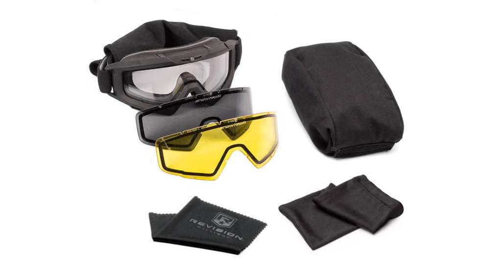 Revision Snowhawk Goggle System Deluxe Kit, Clear/Smoke/Yellow Lens, Black Frame, 4-0101-0003