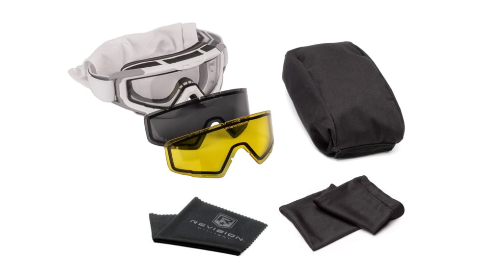 Revision Snowhawk Goggle System Deluxe Kit, Clear/Smoke/Yellow Lens, White Frame, 4-0101-0004
