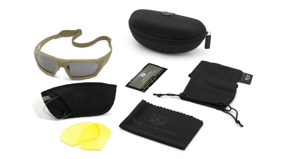 Revision Unisex Shadowstrike Ballistic Sunglass Deluxe, Tan, w/ Clear, Solar, Yellow Lenses 4-0750-0204