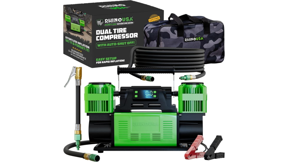 Rhino Usa 12V Dual-Tire Air Compressor, AC-TIDCOMP-GRN