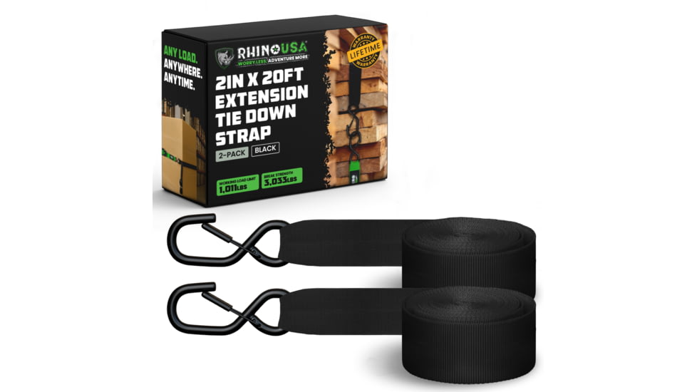 Rhino Usa 2&quot; x 20 Ratchet Strap Extension 2-Pack, TD-EXSTRAP2X20-BLK