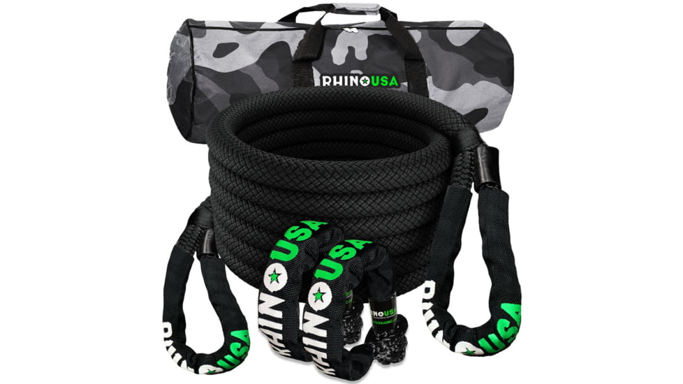 Rhino USA 7/8in x 30ft Kinetic Rope Recovery Kit, Black, One Size, RG-KRKIT78X30-BLK