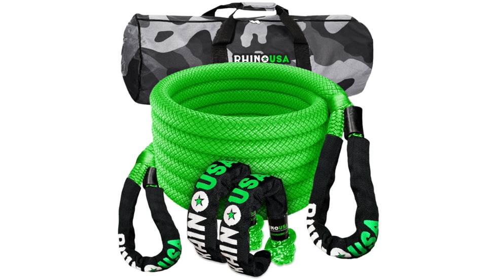 Rhino USA 7/8in x 30ft Kinetic Rope Recovery Kit, Green, One Size, RG-KRKIT78X30-GRN