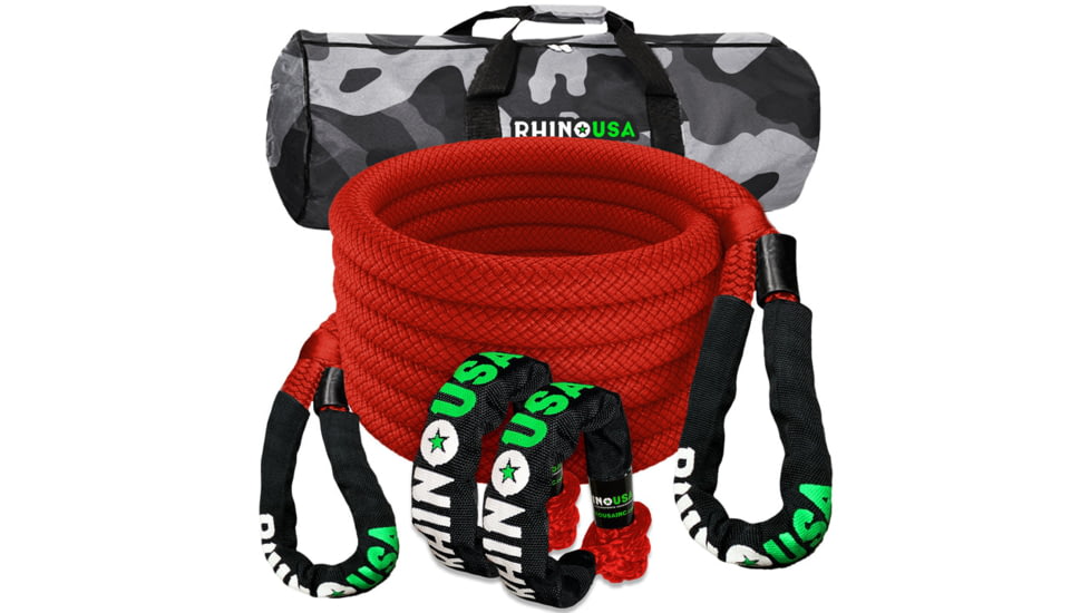Rhino USA 7/8in x 30ft Kinetic Rope Recovery Kit, Red, One Size, RG-KRKIT78X30-RED