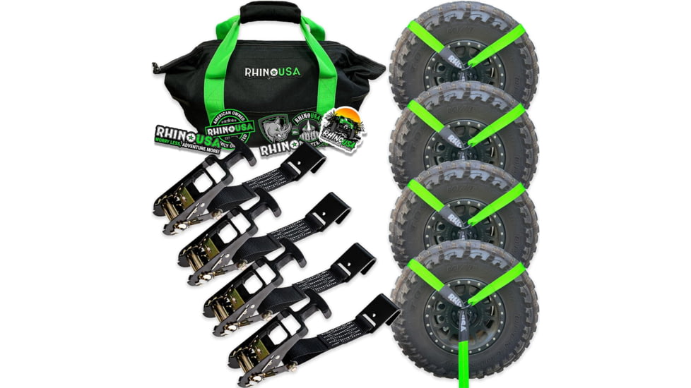 Rhino USA Car Tie-Down Lasso Straps Flat-Hooks, Green, One Size, TD-VSLASSO-GRN-FLAT