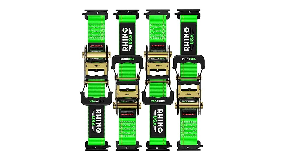 Rhino USA E-Track Ratchet Tie-Down Straps, 4 per Pack, Green, 2inch x 16 ft, TD-SSET4X16-GRN