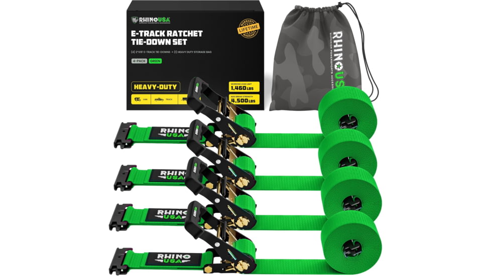 Rhino USA E-Track Ratchet Tie-Down Straps, TD-SSET2X16-ORG