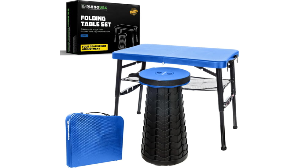Rhino USA Folding Camping Table w/ Stool Set, Blue, One Size, CA-FRTABSTL-BLU