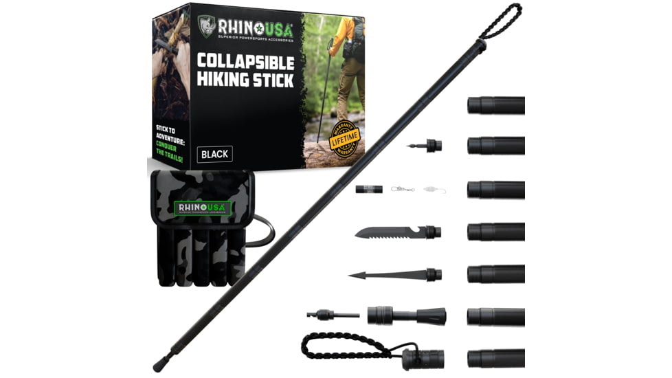 Rhino Usa Tactical Hiking Stick w/ Integrated Survival Kit, AC-TOHIKST-BLK