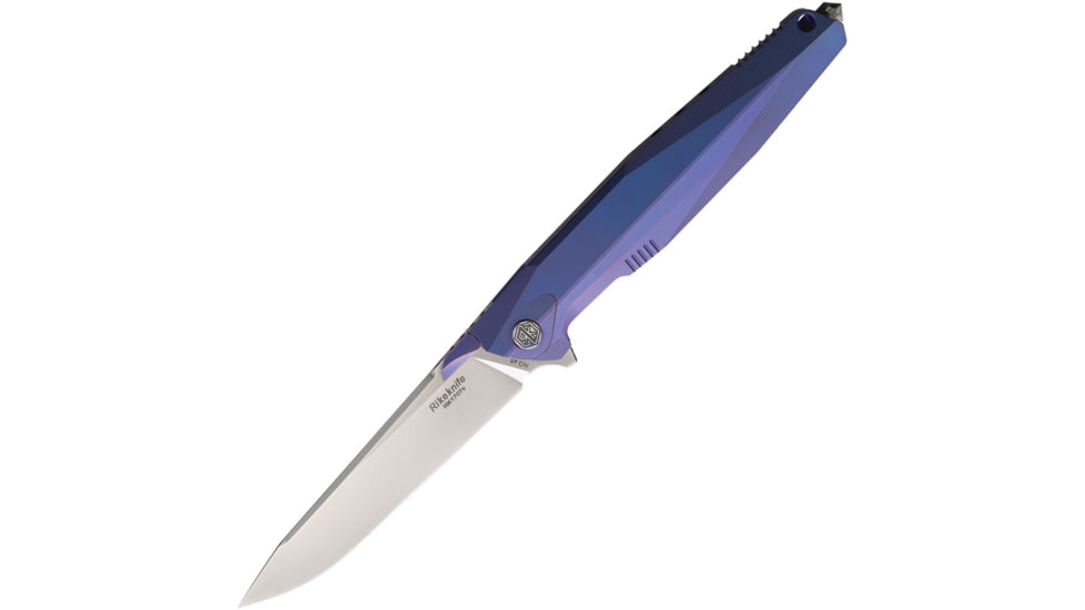 Rike Knife 1707SB Tiium Blue Framelock Folding Pocket Folding Knife, 3.75in Satin M390 SS Drop Point, Blue Anodized Titanium Handle, Pocket Clip, Black Nylon Zippered Case, Blue, 1707S BLUE