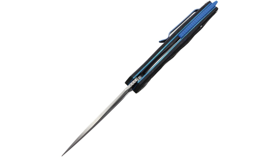 Rike Knife Hummingbird Plus Linerlock Folding Knife, 3.5 Damasteel blade, Black and blue carbon fiber handle, RKHBPDBCF