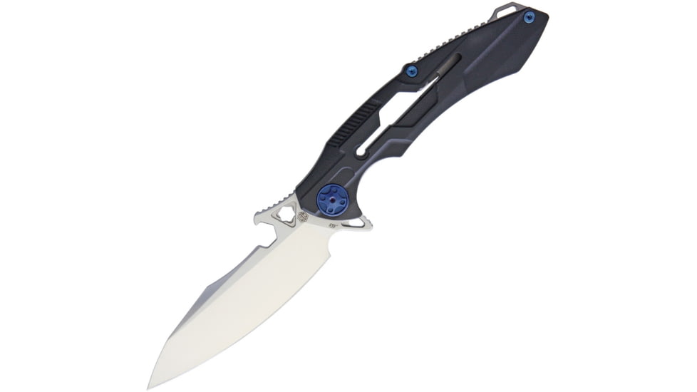 Rike Knife M1 Framelock Folding Knife, 4in Mirror 154Cm SS Blade, Black G10 Handle With Stonewash Titanium Back Handle, Pocket Clip, Black Nylon Case, RK-M3-G10-BLACK