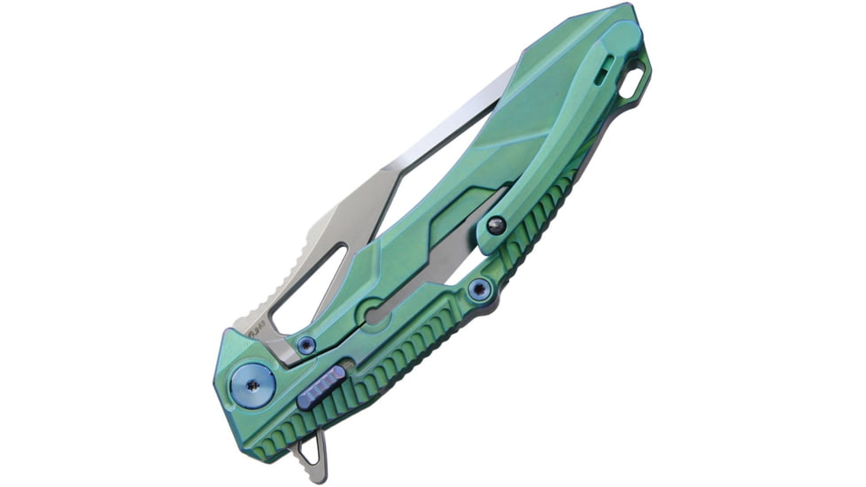 Rike Knife M1 Framelock Folding Knife, 4in S35Vn SS Tanto Blade, Green Stonewash Titanium Handle, Pocket Clip, Thumb Pull, Stonewash And Satin Blade, Black Nylon Case, M1 GREEN