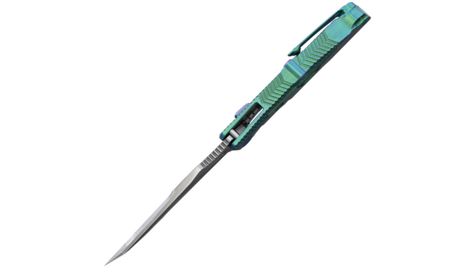 Rike Knife M1 Framelock Folding Knife, 4in S35Vn SS Tanto Blade, Green Stonewash Titanium Handle, Pocket Clip, Thumb Pull, Stonewash And Satin Blade, Black Nylon Case, M1 GREEN
