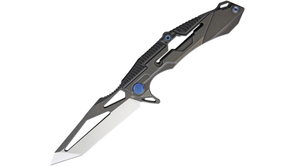 Rike Knife M1 Framelock Folding Knife, 4in S35Vn SS Tanto Blade, Titanium Handle, Thumb Pull, Dark Gray Stonewash And Satin Blade, Dark Gray Stonewash Handle, Black Nylon Case, M1-DG