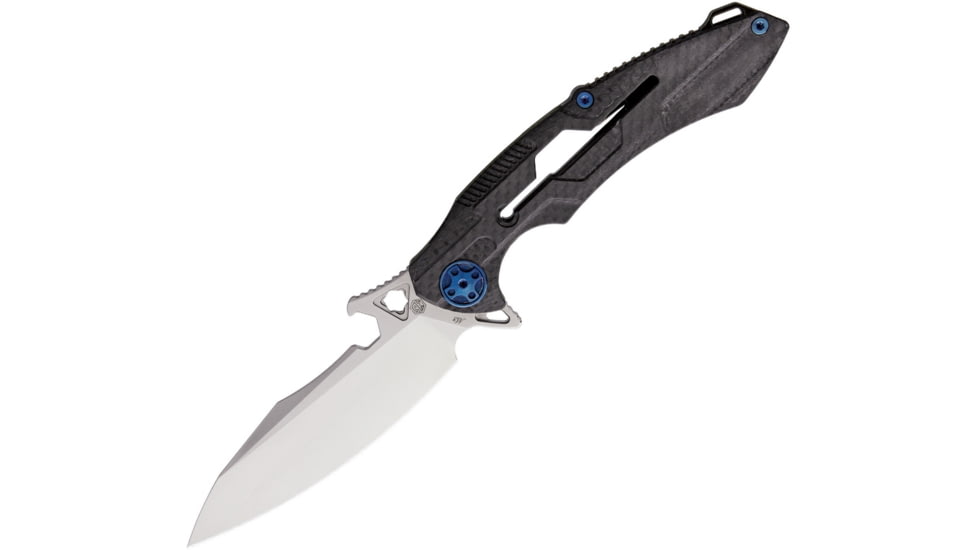 Rike Knife M1 Framelock Folding Knife, 4in Satin Bohler M390 SS Blade, Carbon Fiber Handle With Bronze Anodized Titanium Back Handle, Pocket Clip, Black Nylon Case, M3-CFB