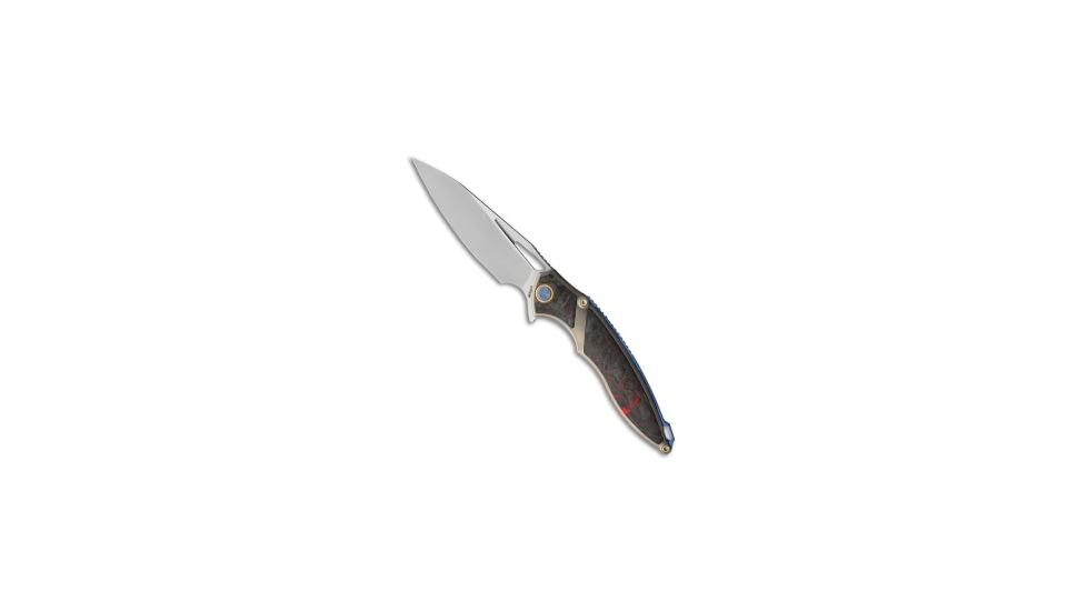 Rike Knife Rike Knife Frame Lock Knife Red Carbon Fiber 3.9" Satin RK1902-R/CF, Gray/Red, Bohler M390, adult, BHQ-102443