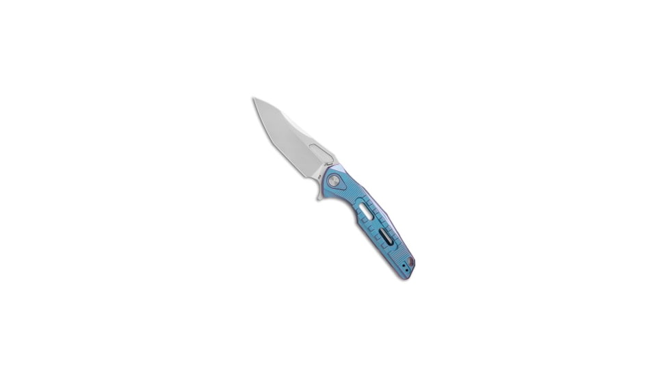 Rike Knife Rike Knife Thor3 Integral Frame Lock Flipper Knife Blue/Purple Ti 3.75" Satin, Blue/Purple, Bohler M390, adult, BHQ-68718