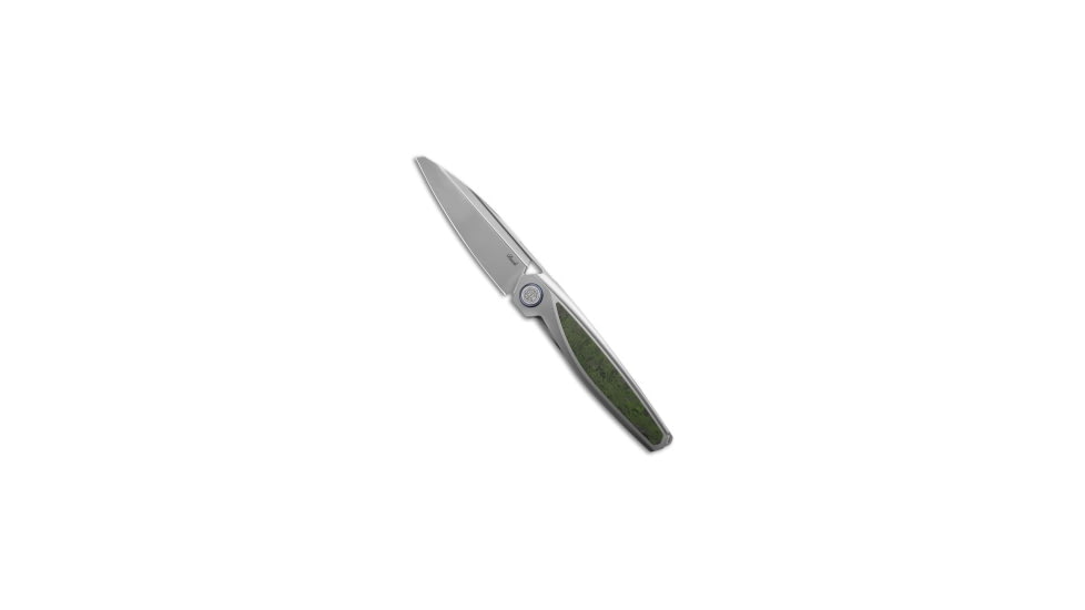 Rike Knife Baidi-S Folding Knife, 3.43in, Bohler M390 Stainless Steel, Sheepsfoot Blade, Carbon Fiber, Titanium, Black/Green Handle, Black/Green/Gray, 7.68 inch, BHQ-208856
