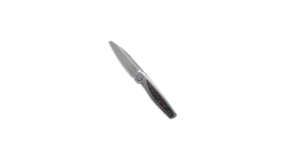 Rike Knife Baidi-S Folding Knife, 3.43in, Bohler M390 Stainless Steel, Sheepsfoot Blade, Carbon Fiber, Titanium, Black/Red Handle, Black/Red/Gray, 7.68 inch, BHQ-208857