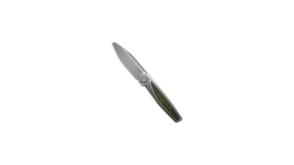 Rike Knife Baidi-T Folding Knife, 3.43in, Bohler M390 Stainless Steel, Sheepsfoot Blade, Carbon Fiber, Titanium, Black/Green Handle, Black/Green/Gray, 7.68 inch, BHQ-208859