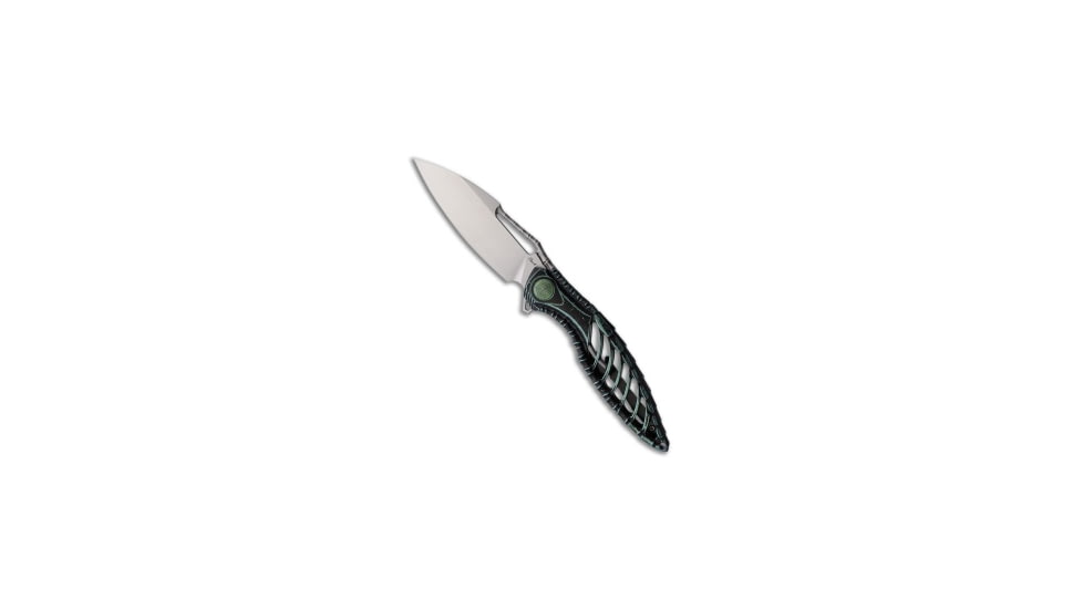 Rike Knife Thor 6 Folding Knife, 3.35in, Bohler M390 Stainless Steel, Drop Point Blade, Titanium, Black/Green Handle, Black/Green/Silver, 8.26 inch, BHQ-221716
