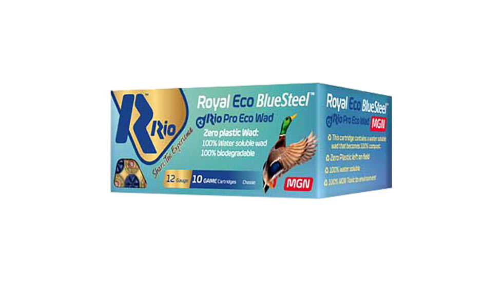 RIO Ammunition ECO BlueSteel MGN 32 12 Gauge 3 in 1 1/8 oz BB Shotgun Ammo, 10 Rounds, REBSM32BB