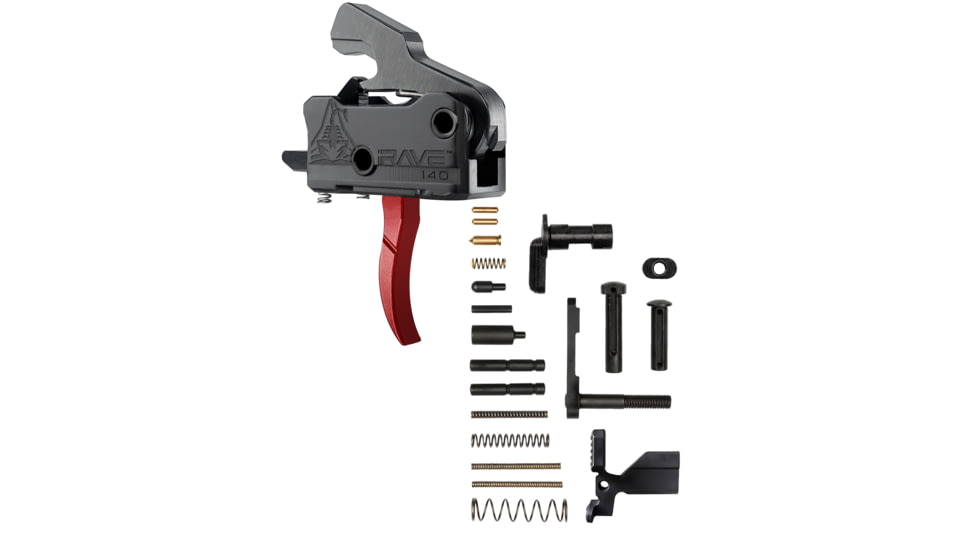 RISE Armament RAVE 140 w/ AR-15 Lower Parts Kit, Curved, 3.5lb, Black/Red, T017-RED-12003