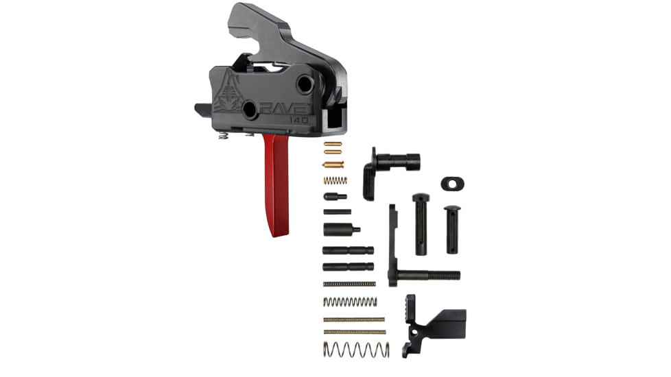 RISE Armament RAVE 140 w/ AR-15 Lower Parts Kit, Flat, 3.5lb, Black/Red, T017F-RED-12003