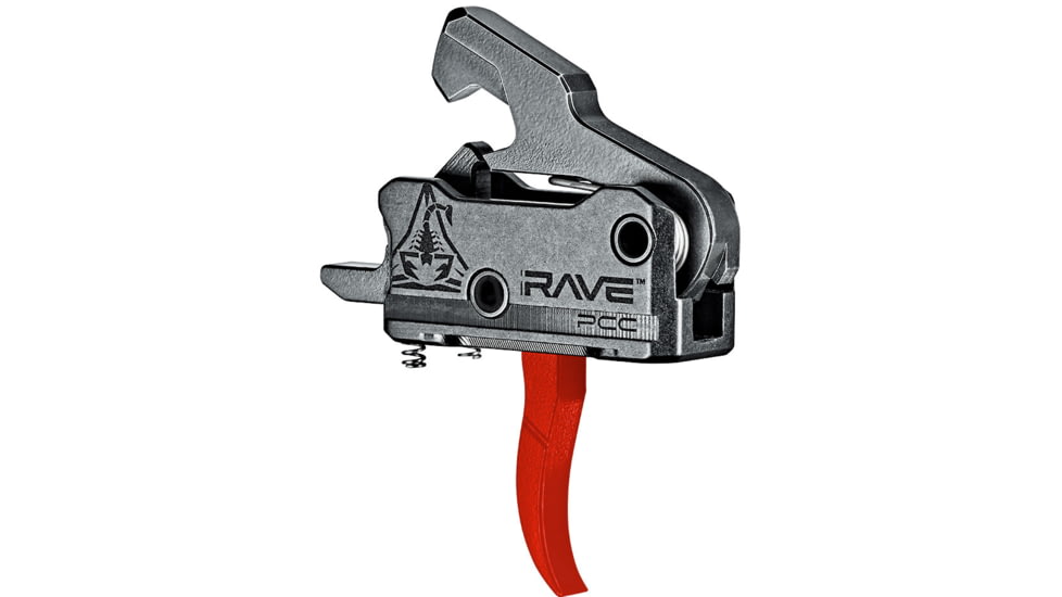 RISE Armament Rave 9 mm PCC Trigger with Anti-Walk Pins, Curved, 3.5lb Pull Weight, Anodized, Black/Red, T017-PCC-RED