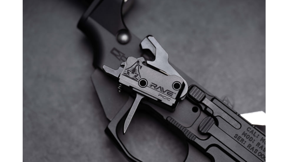 RISE Armament Rave 9 mm PCC Trigger with Anti-Walk Pins, Flat Blade, Black, T017F-PCC-BLK