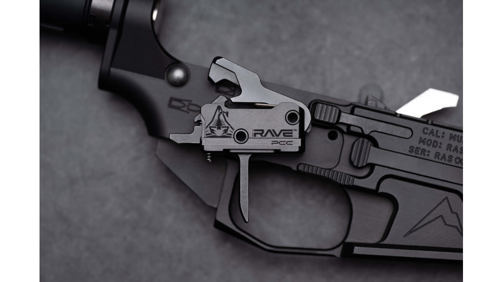 RISE Armament Rave 9 mm PCC Trigger with Anti-Walk Pins, Flat Blade, Black, T017F-PCC-BLK
