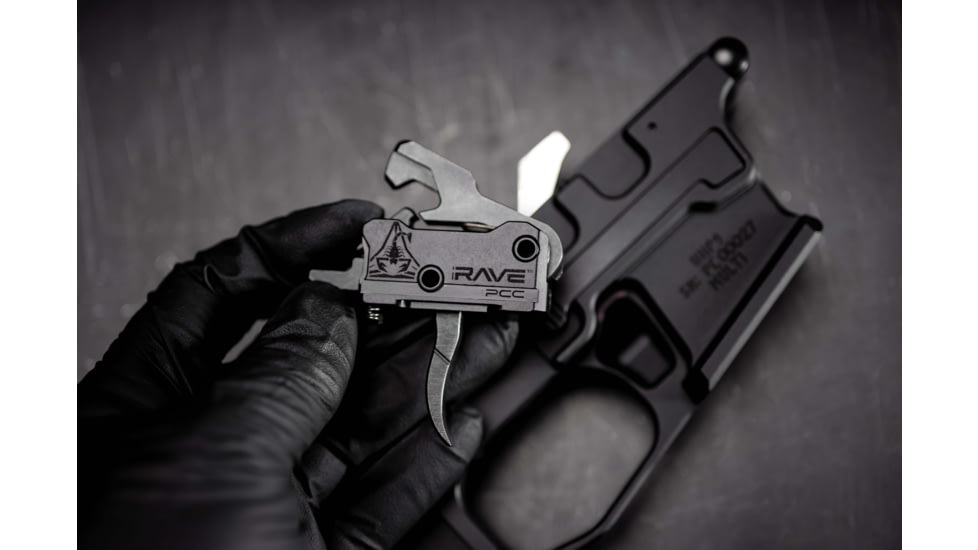 RISE Armament Rave 9mm PCC Trigger with Anti-Walk Pins, Curved Blade, Black, T017-PCC-BLK