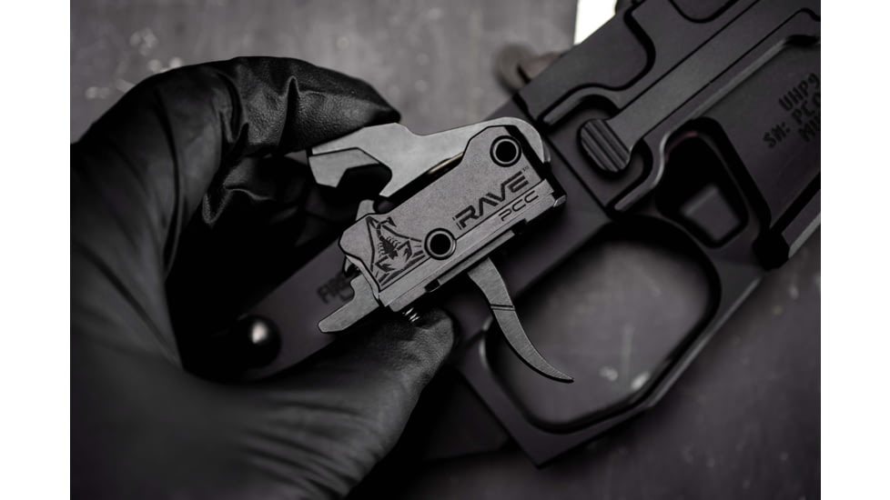 RISE Armament Rave 9mm PCC Trigger with Anti-Walk Pins, Curved Blade, Black, T017-PCC-BLK