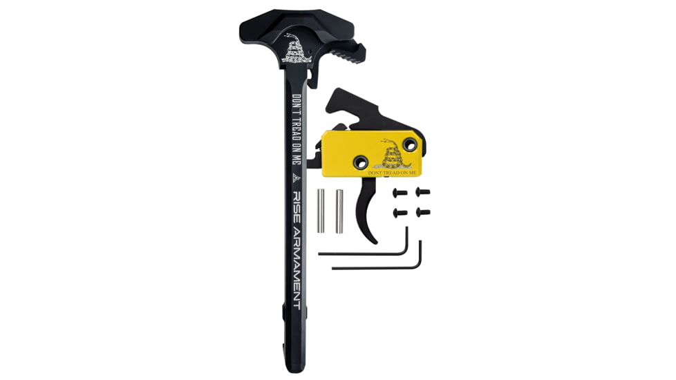 RISE Armament Special Edition Don't Tread On Me AR Trigger And Charging Handle Bundle, Curved, Yellow, RA-140-212-DTOM-AWP