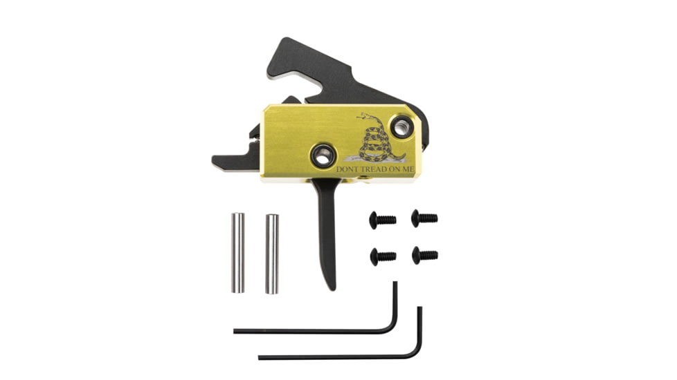 RISE Armament Special Edition Don't Tread On Me AR Trigger And Charging Handle Bundle, Flat, Yellow, RA-140F-212-DTOM-AWP