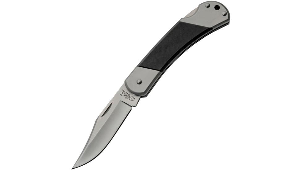 Rite Edge Lockback G10 Folding Knife, 5in Closed, 3.88in Satin 440C Clip Point Blade, Black G10 Handle, Leather Sheath, RUC-4000G10