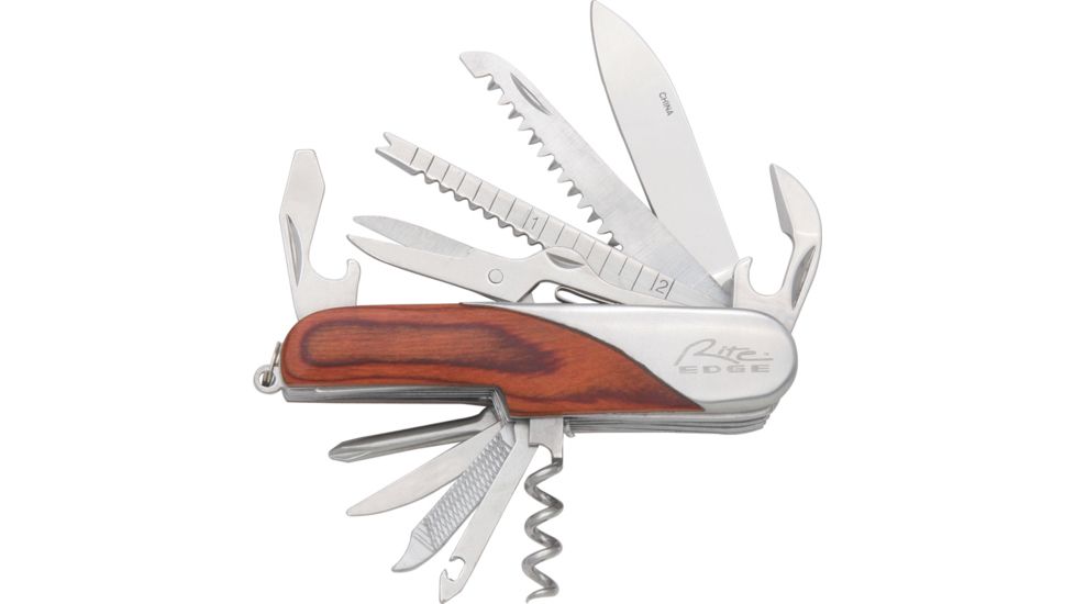 Rite Edge Multi Function Folder Knife, stainless drop point blade, g. Wood hande CN212832