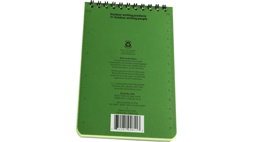 Rite in the Rain 4X6 NOTEBOOK - GREEN, Green, 4 x 6 946
