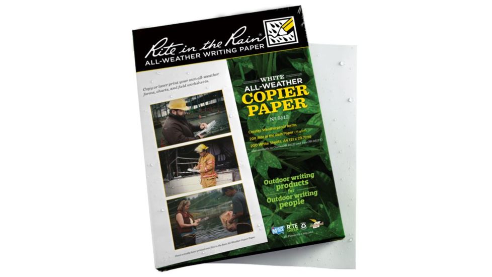 Rite in the Rain Copier Paper,A-4,White,200 Sheets 8512