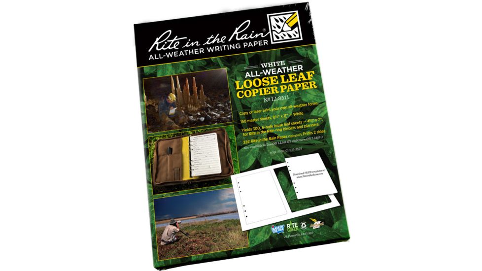 Rite in the Rain COPIER PAPER - LOOSE LEAF - WHITE - 150 SH (300 FORMS), White, 8 1/2 x 11 LL8511